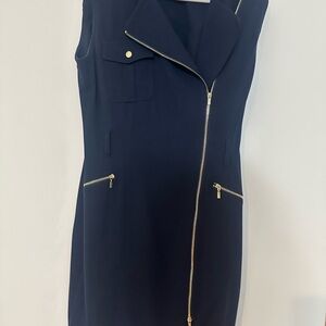 Calvin Klein Navy Dress with Gold Zippers